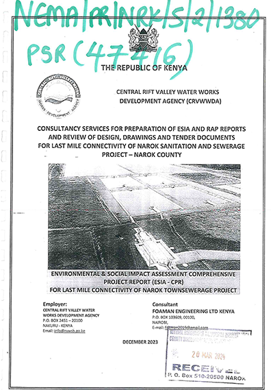 esia cpr narok town sewerage lmc 1