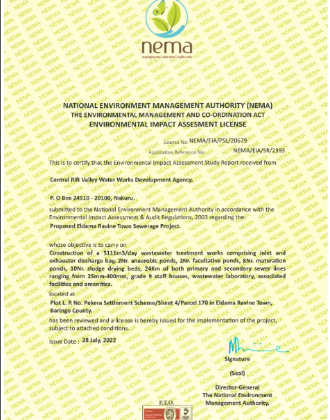 proposed eldama ravine sewerage nema construction license