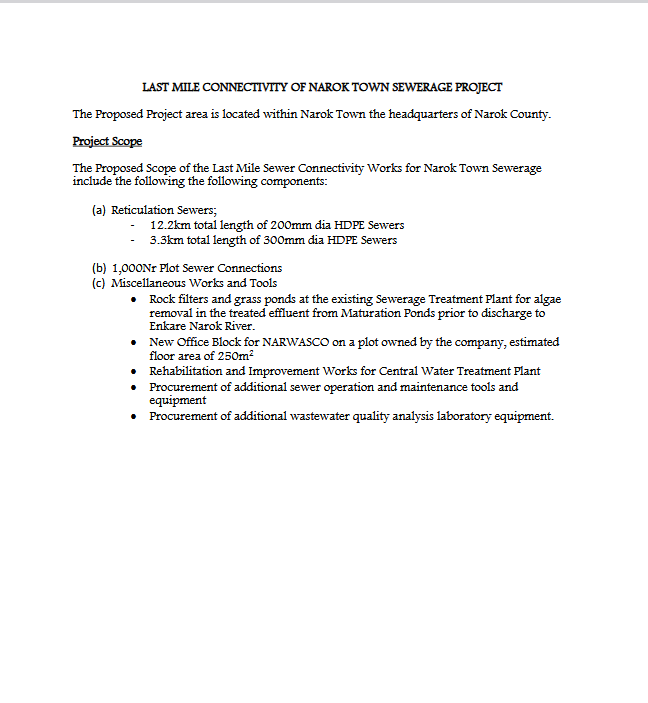 narok town sewerage last mile connectivity project