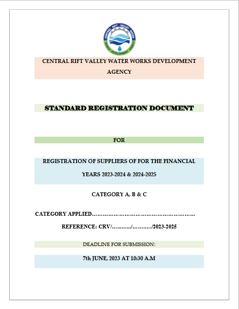 registration document for small works supply and delivery of goods and consultancy services 2023 2025